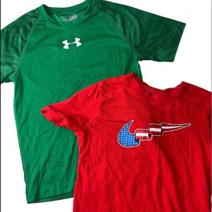 Boys Lot of 2 T-shirts Tee Tops Nike Under Armour Sz S/M